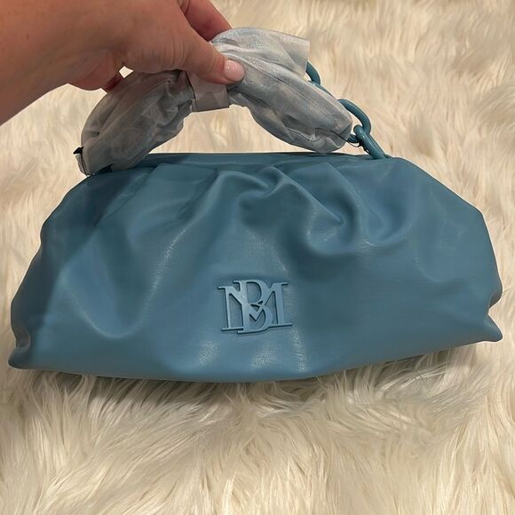 NWT Badgley Mischka Vegan Leather Wrapped Frame Clutch Bag - Blue - Picture 2 of 3